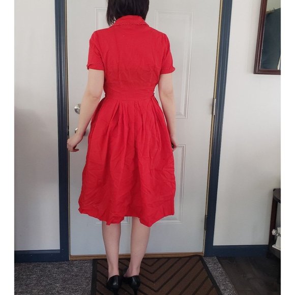 50s/60s Red A Line Day Dress - Picture 3 of 5